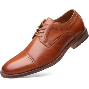image:imageMens Dress Shoes Modern Oxford Round Cap Toe Lace up Casual Formal Business Leather Derby Shoes
